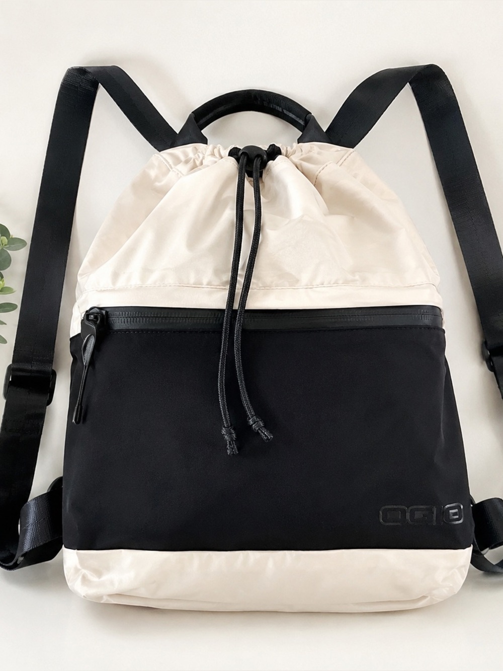 OGIO Black Cream Nylon Backpack Work School Gym Hiking Bag